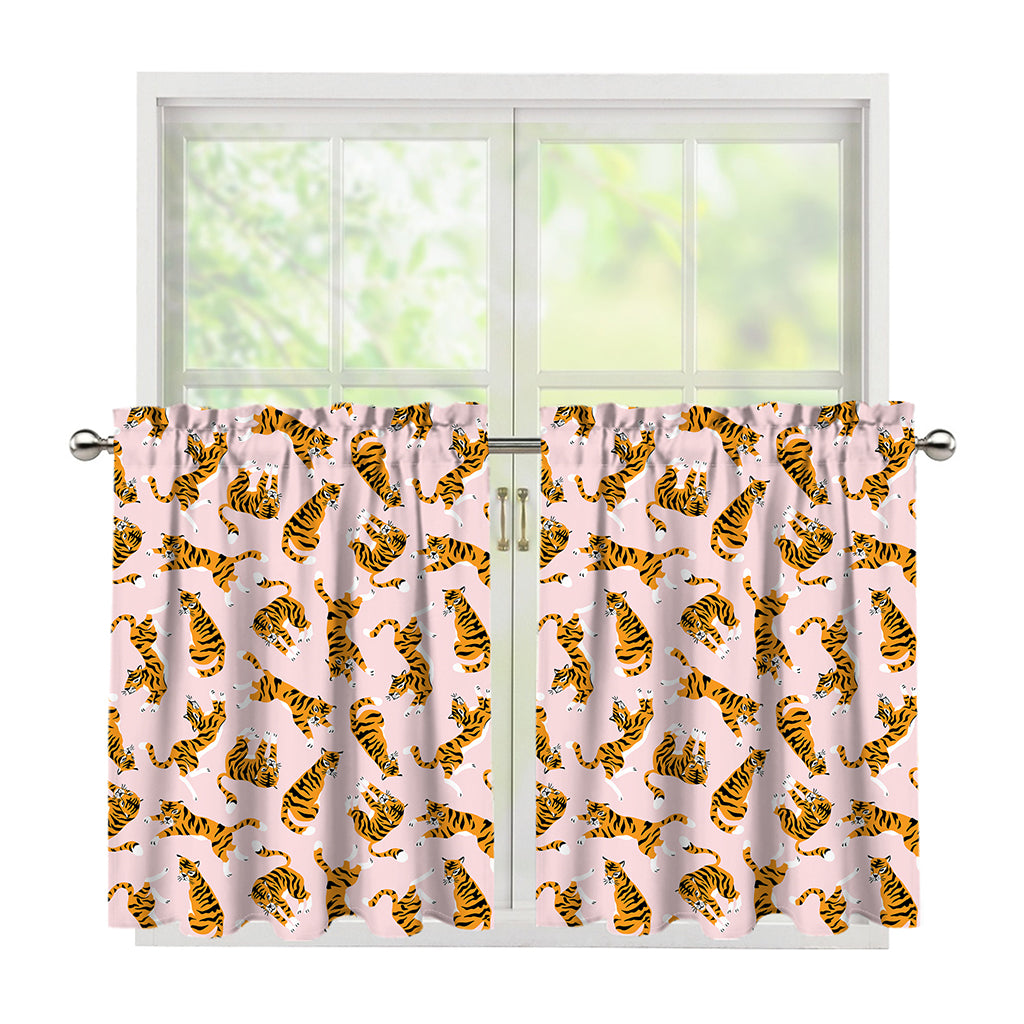 Cute Tiger Pattern Print Tier Curtains