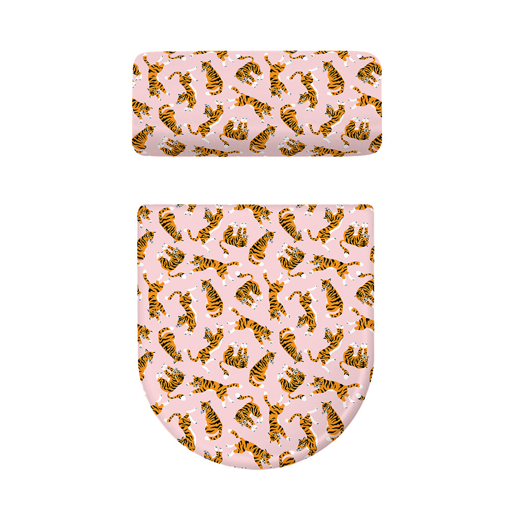 Cute Tiger Pattern Print Toilet Lid And Tank Cover Set
