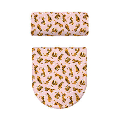 Cute Tiger Pattern Print Toilet Lid And Tank Cover Set