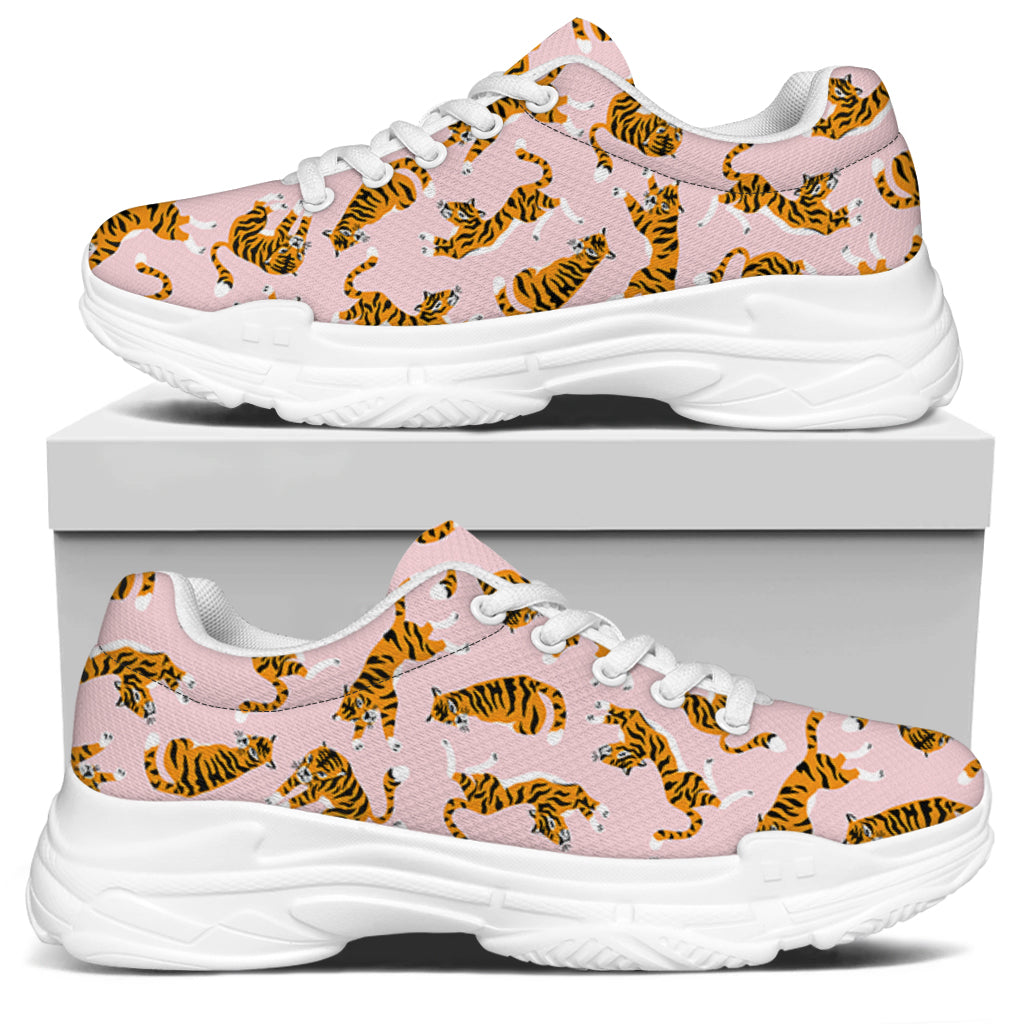 Cute Tiger Pattern Print White Chunky Shoes