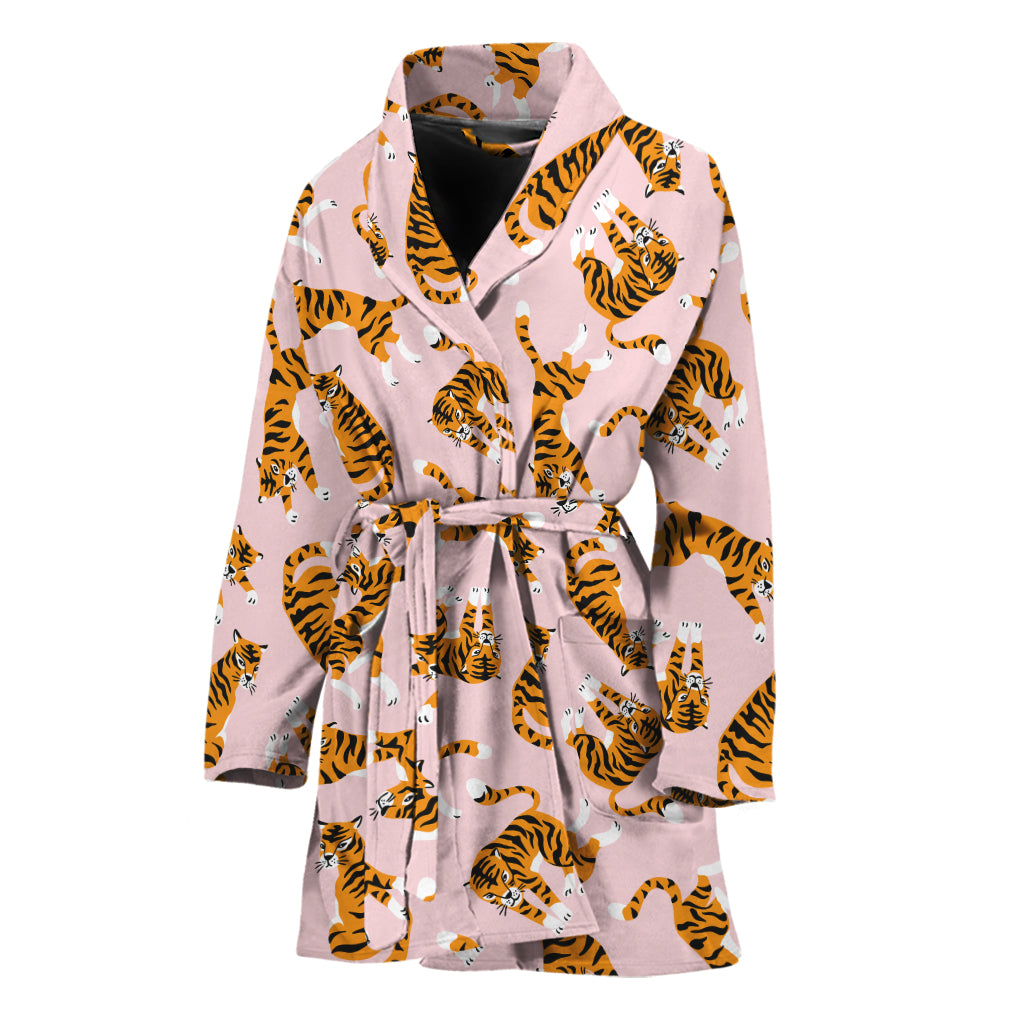 Cute Tiger Pattern Print Women's Bathrobe