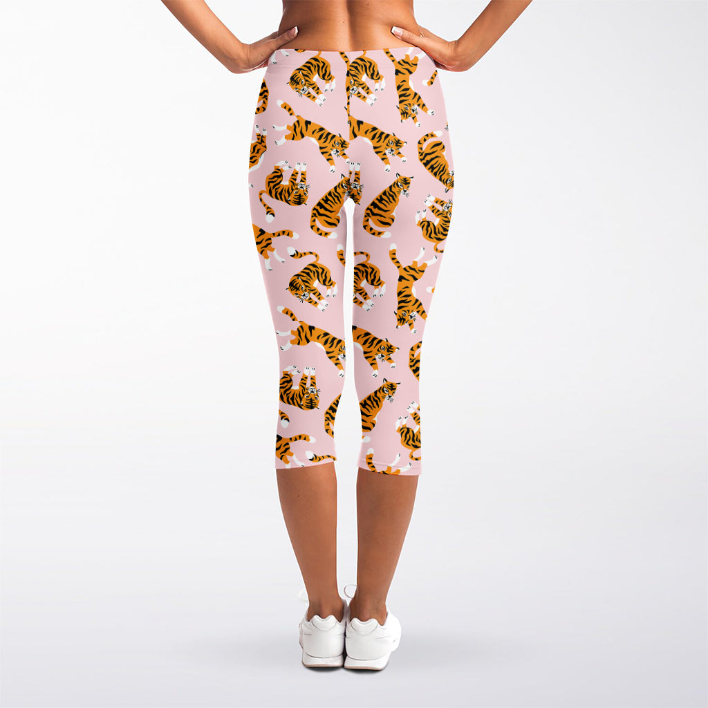 Cute Tiger Pattern Print Women's Capri Leggings