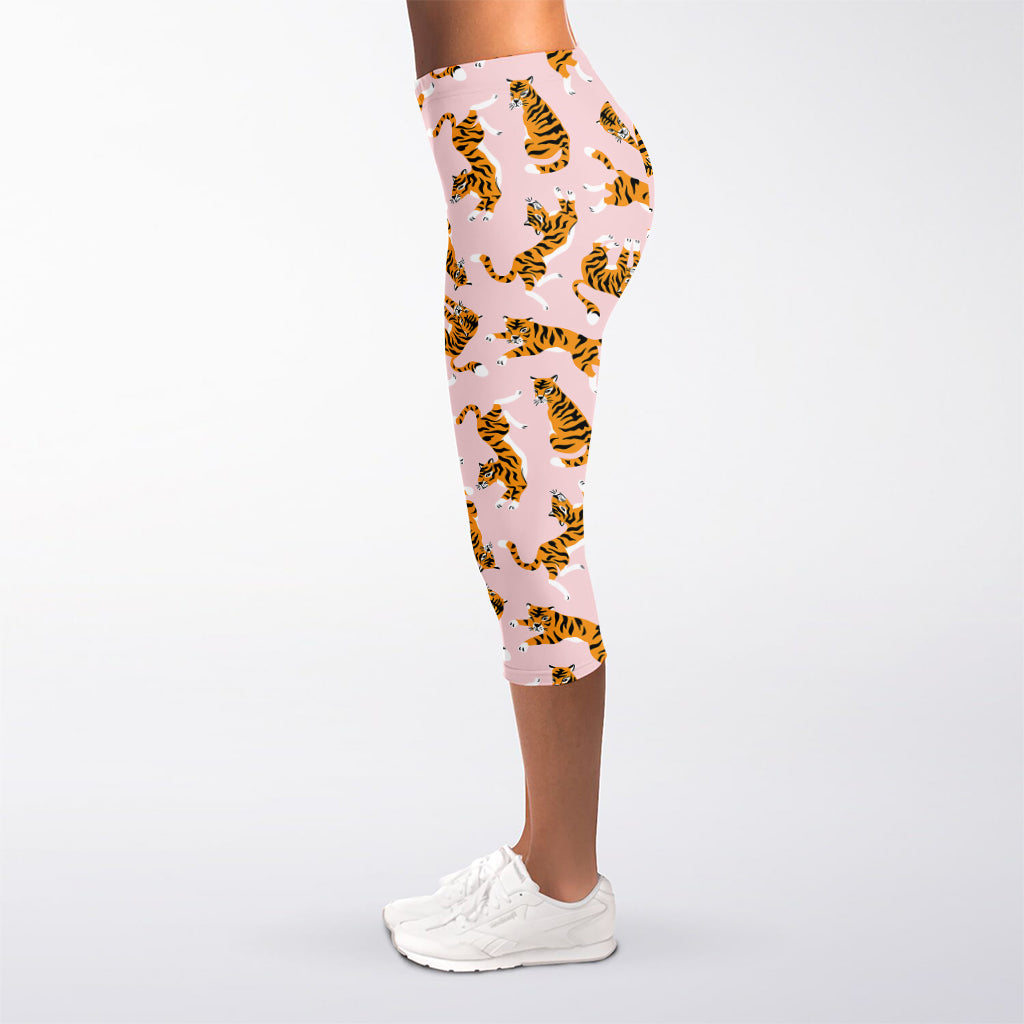 Cute Tiger Pattern Print Women's Capri Leggings