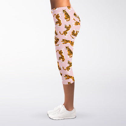 Cute Tiger Pattern Print Women's Capri Leggings