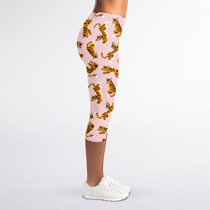 Cute Tiger Pattern Print Women's Capri Leggings