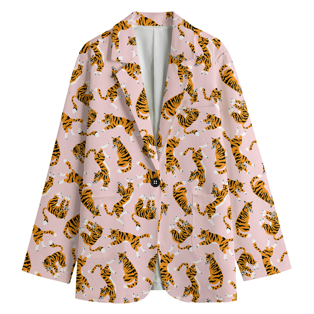 Cute Tiger Pattern Print Women's Cotton Blazer