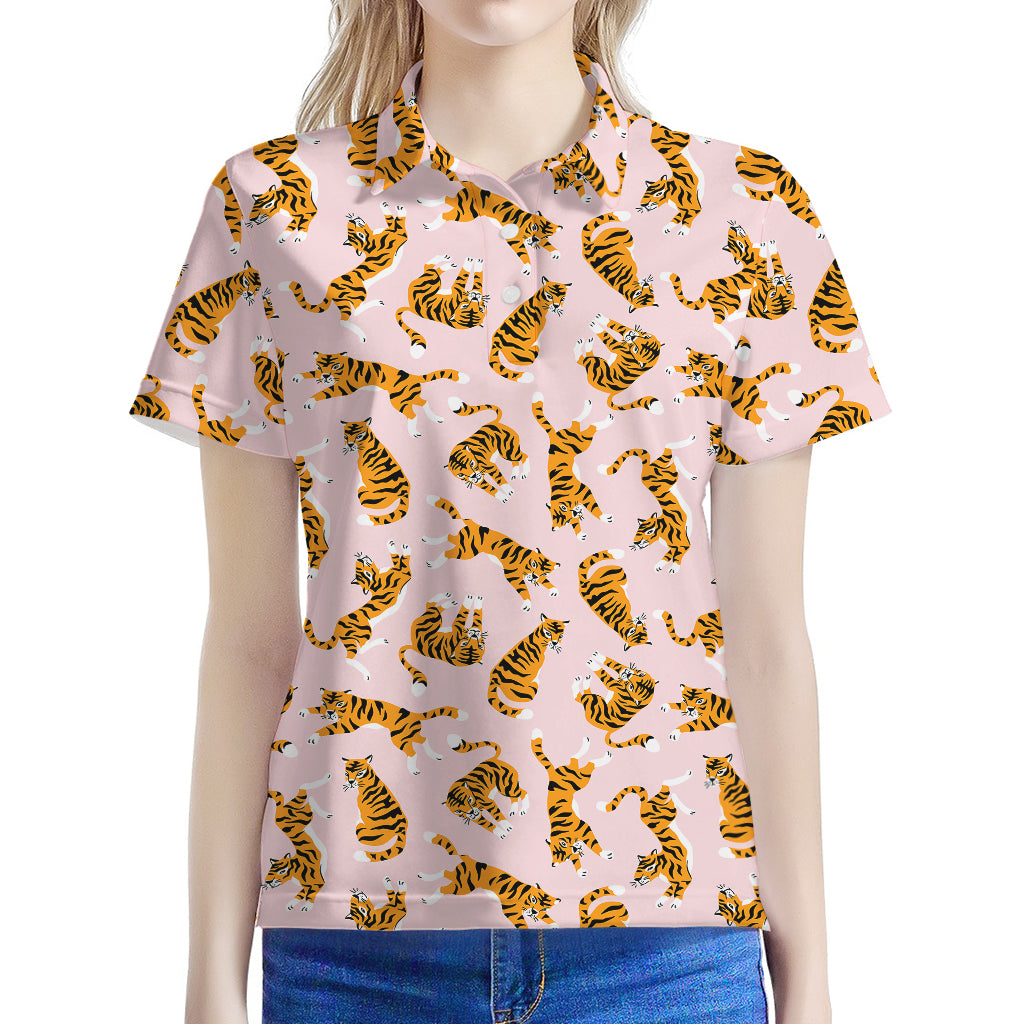 Cute Tiger Pattern Print Women's Polo Shirt