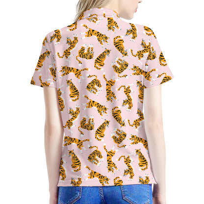 Cute Tiger Pattern Print Women's Polo Shirt