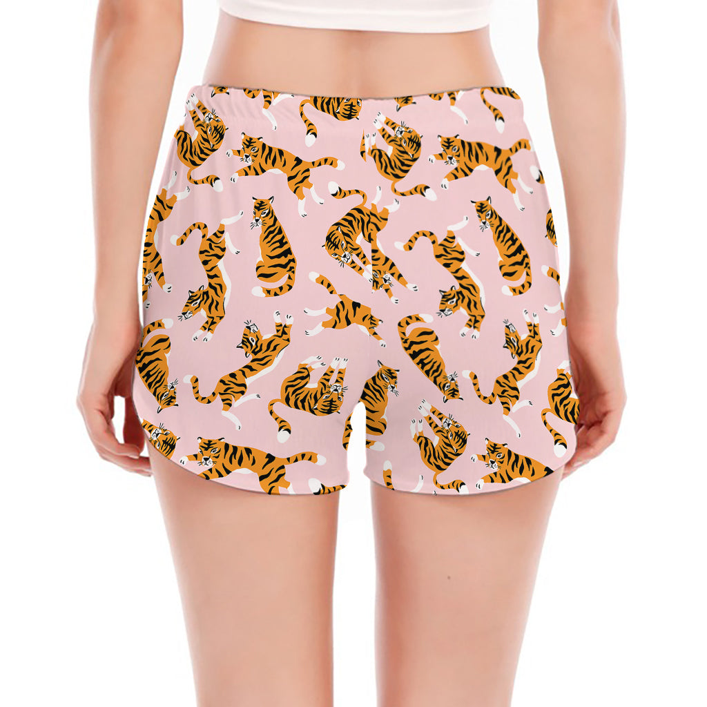 Cute Tiger Pattern Print Women's Split Running Shorts