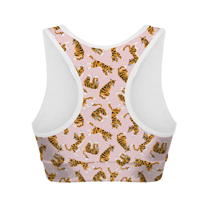 Cute Tiger Pattern Print Women's Sports Bra