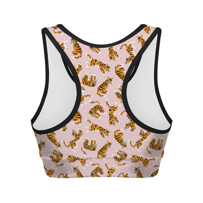 Cute Tiger Pattern Print Women's Sports Bra