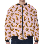 Cute Tiger Pattern Print Zip Sleeve Bomber Jacket