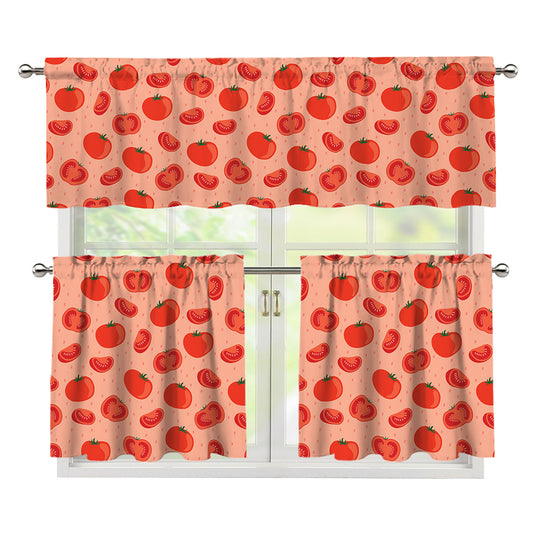 Cute Tomato Pattern Print 3 Piece Kitchen Curtains