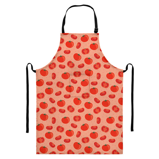 Cute Tomato Pattern Print Bib Apron With Pocket