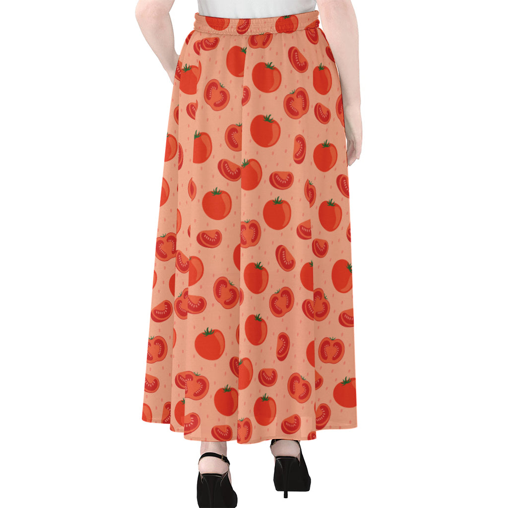Cute Tomato Pattern Print Chiffon Maxi Skirt