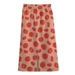 Cute Tomato Pattern Print Cotton Front Slit Maxi Skirt