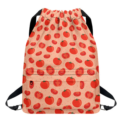 Cute Tomato Pattern Print Drawstring Backpack
