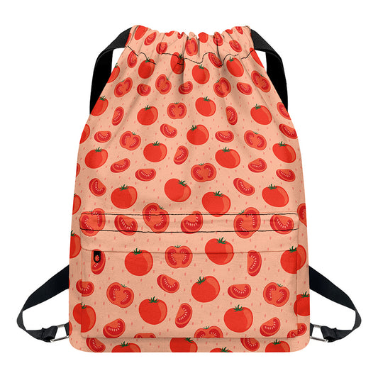Cute Tomato Pattern Print Drawstring Backpack