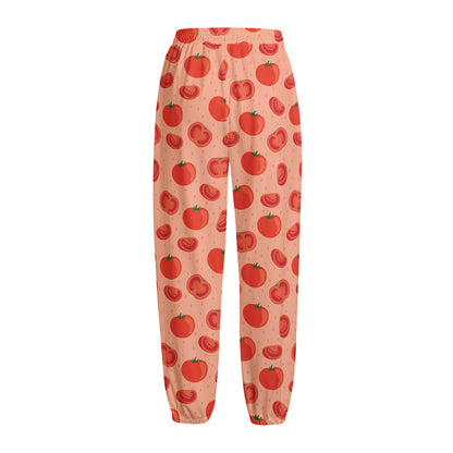 Cute Tomato Pattern Print Fleece Lined Knit Pants