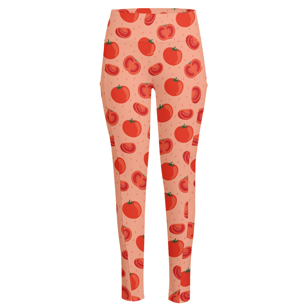 Cute Tomato Pattern Print High-Waisted Pocket Leggings