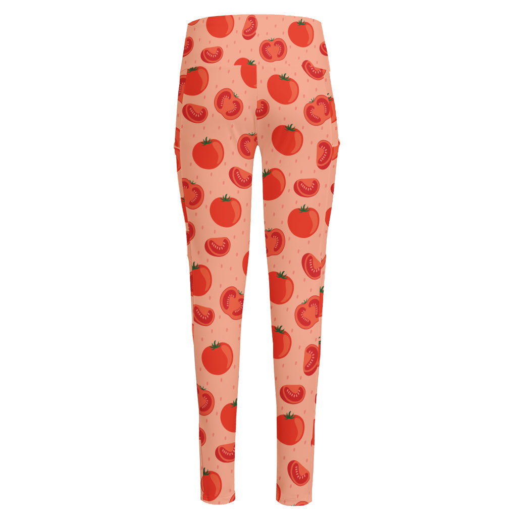 Cute Tomato Pattern Print High-Waisted Pocket Leggings