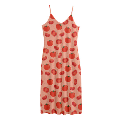 Cute Tomato Pattern Print Jersey Midi Cami Dress