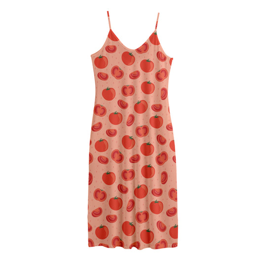 Cute Tomato Pattern Print Jersey Midi Cami Dress