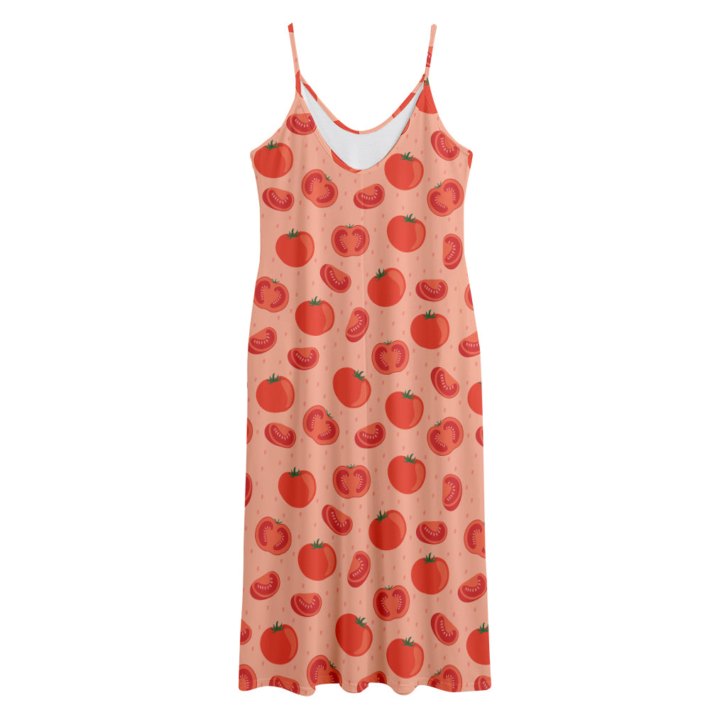 Cute Tomato Pattern Print Jersey Midi Cami Dress