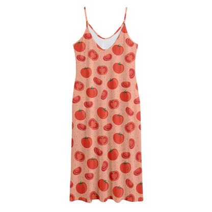 Cute Tomato Pattern Print Jersey Midi Cami Dress