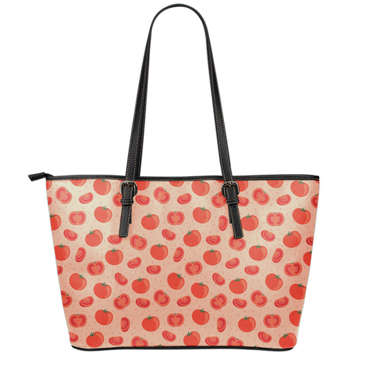 Cute Tomato Pattern Print Leather Tote Bag