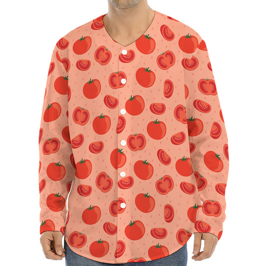 Cute Tomato Pattern Print Long Sleeve Baseball Jersey