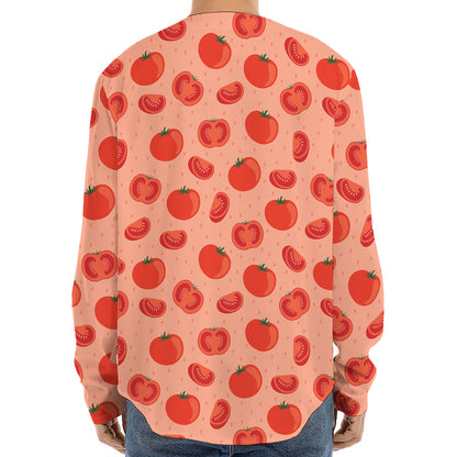 Cute Tomato Pattern Print Long Sleeve Baseball Jersey