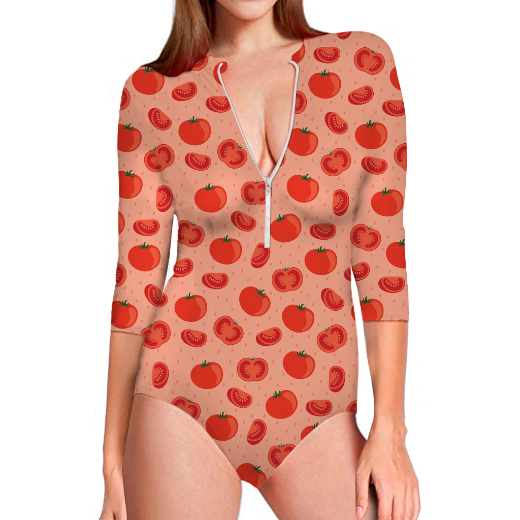 Cute Tomato Pattern Print Long Sleeve Swimsuit