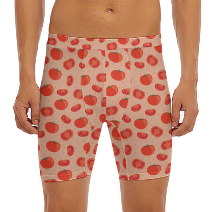 Cute Tomato Pattern Print Men's Long Boxer Briefs