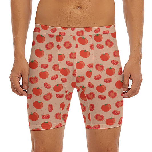 Cute Tomato Pattern Print Men's Long Boxer Briefs