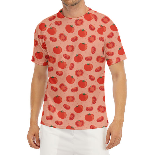 Cute Tomato Pattern Print Men's Short Sleeve Rash Guard
