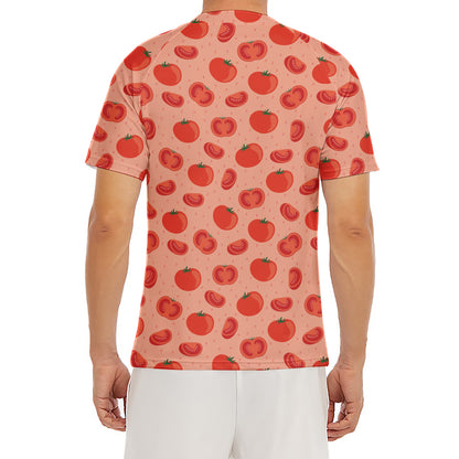Cute Tomato Pattern Print Men's Short Sleeve Rash Guard