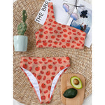 Cute Tomato Pattern Print One Shoulder Bikini Top