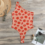 Cute Tomato Pattern Print One Shoulder Bodysuit