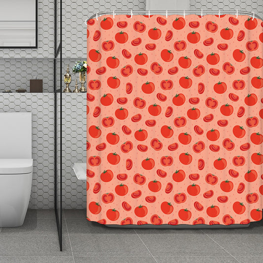 Cute Tomato Pattern Print Polyester Shower Curtain