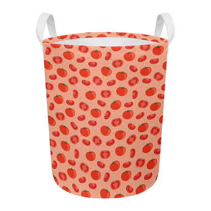 Cute Tomato Pattern Print Round Laundry Basket