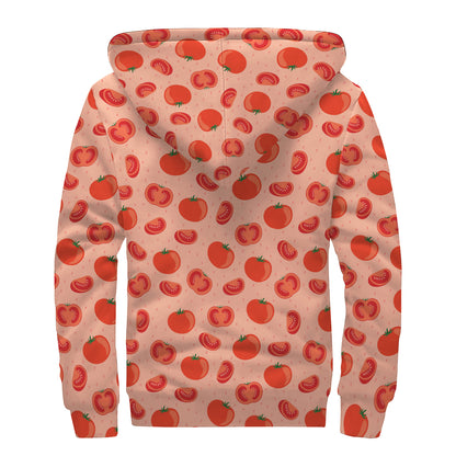 Cute Tomato Pattern Print Sherpa Lined Zip Up Hoodie