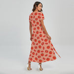 Cute Tomato Pattern Print Short Sleeve Maxi Dress