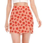 Cute Tomato Pattern Print Side Slit Mini Skirt