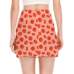 Cute Tomato Pattern Print Side Slit Mini Skirt