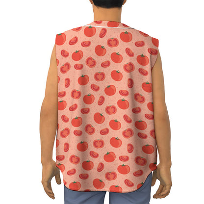 Cute Tomato Pattern Print Sleeveless Baseball Jersey