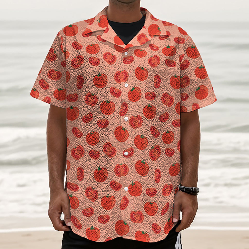 Cute Tomato Pattern Print Textured Short Sleeve Shirt