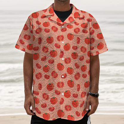 Cute Tomato Pattern Print Textured Short Sleeve Shirt