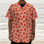 Cute Tomato Pattern Print Textured Short Sleeve Shirt