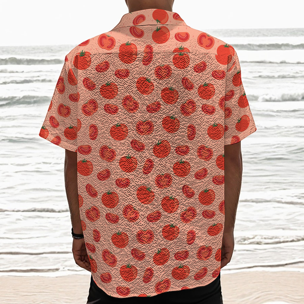 Cute Tomato Pattern Print Textured Short Sleeve Shirt